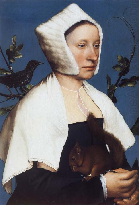 Hans holbein the younger Portrait of a Lady with a Squirrel and a Starling china oil painting image